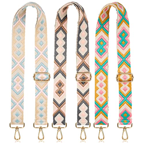 BBTO 3 Pcs Purse Straps for Handbags Replacement Wide Shoulder Adjustable Strap for Crossbody Bag Canvas Bag Women(Rhombus)