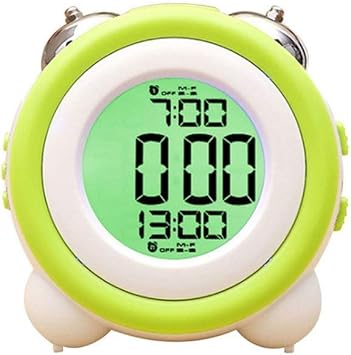 Xiaochen Bedroom Bedside Alarm Clock LED Bell Alarm Clock Time Temperature Home Decor FHY ABS + Stainless Steel Electronic Digital Color Green