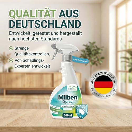 HomeBugProtect Milbenspray 500ml - Anti Milben Spray gegen Hausstaubmilben, Milbenspray für Matratzen als effektiver Schutz für Allergiker auch im Umfeld von Hunden und Katzen
