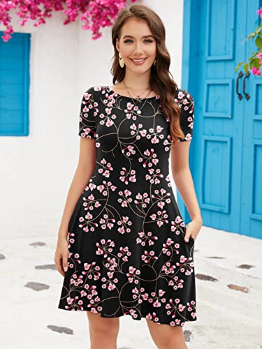 Image of KORSIS Summer Women's Dress Casual T-Shirt Short Sleeve Dresses Swing Flowy Beach Vacation Work Sundress with Pockets