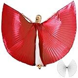 MUNAFIE Belly Dance Isis Wings with Sticks Halloween Carnival Performance Dance Costume Angel Wings Red