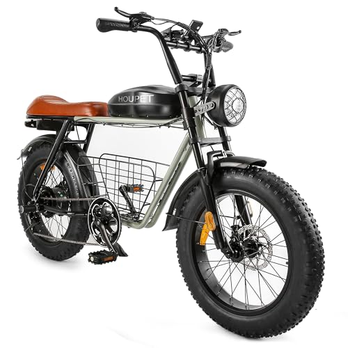 Houpet 電動アシスト自転車 500Wモーター 20インチ 極太タイヤ 最大走行距離120KM LCDディスプレイ シマノ7段変速 5段階アシスト 48V10Ah大容量バッテリー LEDライト搭載 泥除け付き 防水 耐震性 頑丈性 通勤 アウトドア 取