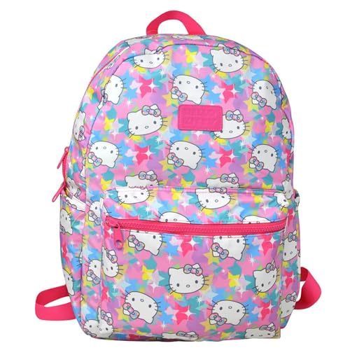Bioworld Mochila infantil Hello Kitty com estrelas de 40,6 cm para meninas, com um pequeno bolso frontal