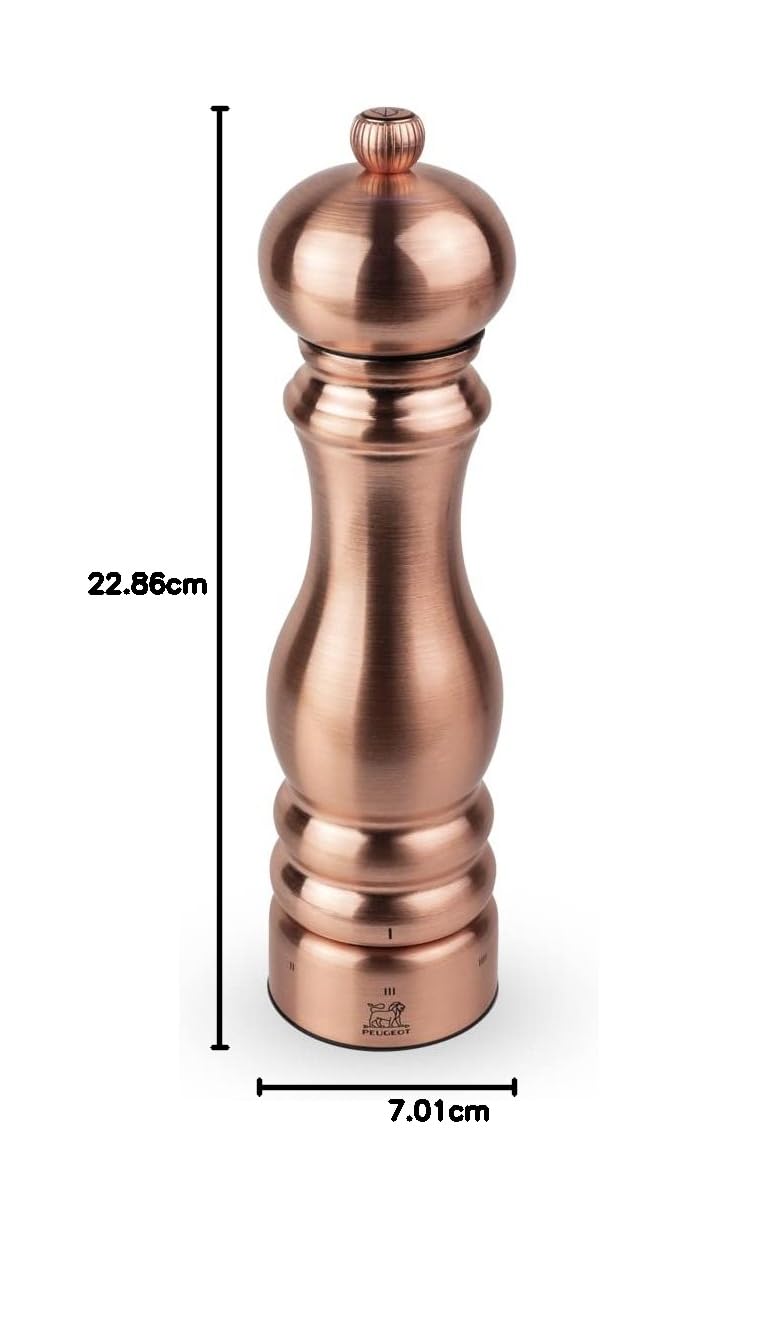PEUGEOT Paris Chef u'Select młynek do pieprzu 22 cm + pieprz w zestawie - wykonany ze stali nierdzewnej - 6 wstępnie zdefiniowanych ustawień mielenia - wyprodukowano we Francji - kolor miedzi
