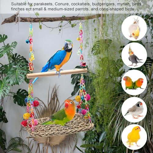 Coolrunner Brinquedos de balanço para pássaros, rede de pássaros, ninho giratório, corda de cânhamo,