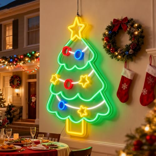 Image of 20-28 Inch Custom Christmas Tree Neon Sign, Personalized Christmas Window Lights, Neon Christmas Decorations for Window Bedroom Bar Coffee Shop Indoor Business