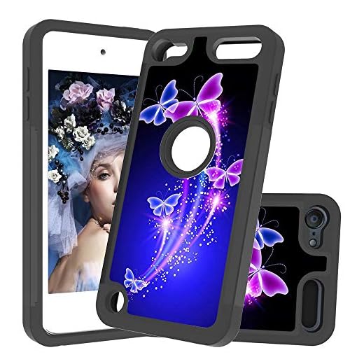 iPod Touch 7 Case,iPod Touch 6 Case, F Folice [Shock Absorption] Rugged Heavy Impact Resistant PC+TPU Dual Layer Silicone case Cover for Apple iPod Touch 5/6/7th Generation (Two Butterflies)
