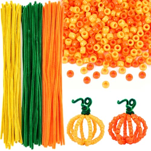 UPINS 1500Pcs Halloween Orange Pony Beads and 150Pcs Pipe Cleaner