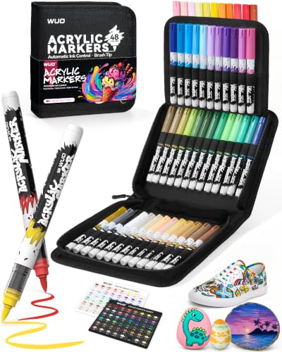 WUO 48 Pack Acrylic Paint Markers with Automatic Liquid Ink Control System | Bru...