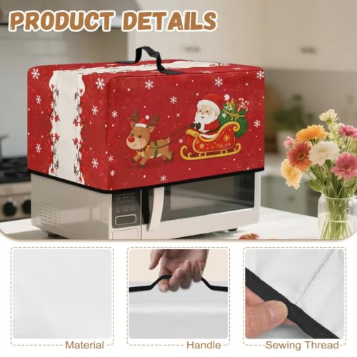 Image of Microwave Cover for Christmas Holiday Decor, Dustproof Small Electrical Appliance Protector Kitchen Decor, L, 20.9 x 15.7 x 12.4 Inches, Santa Claus Reindeer Red Print
