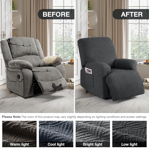 Image of Timeles Recliner Covers Extra Wide Recliner Chair Cover Reclining Sofa Slipcovers for Pet&Kid,Stretch Soft Washable (One-Seater Oversized, Dark Gray)