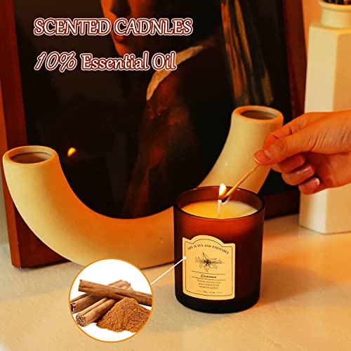 Cinnamon Scented Candles, Candles For Home Scented, 100% Natural Soy Wax Candles With Essential Oils, Premium Beeswax Candles Gifts For Friends, 9.2 Oz Clean Burning (Cinnamon+Apple Warm Scent #TOP3