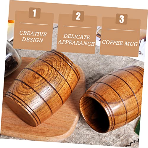 Taza de cerveza de madera natural en forma de barril tallada para bebidas frías y calientes 4