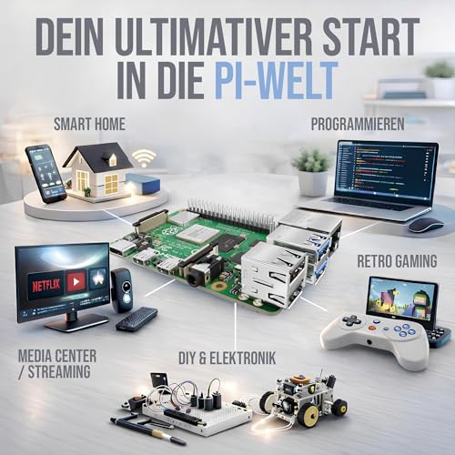 db-tronic Raspberry Pi 4 2GB Starter Set | 64GB Edition | Netzteil 15W | Gehäuse rot/weiß | 4k Micro HDMI Kabel | Kühlkörper Set | Ideal für Smart Home, Retro Gaming und Home Assistant