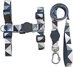 Coleira Peitoral H Anti - puxão para cachorro com Guia e trava de segurança (Cinza com Preto,PP)