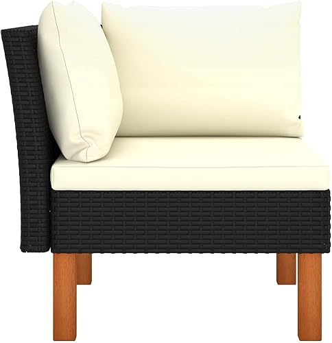 Miniatura 3 de Modern Corner Sofa Set in Black and Cream with Removable Cushions, Modular Design for Indoor and Outdoor Use, Durable Poly Rattan and Steel Frame,