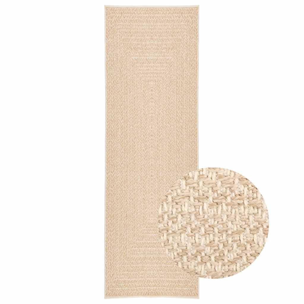 chodnik ZIZUR beżowy, 80 x 250 cm, z polipropylenu, do użytku wewnątrz i na zewnątrz, antypoślizgowy, łatwy w pielęgnacji, na balkon, taras, do salonu, korytarza, jadalni