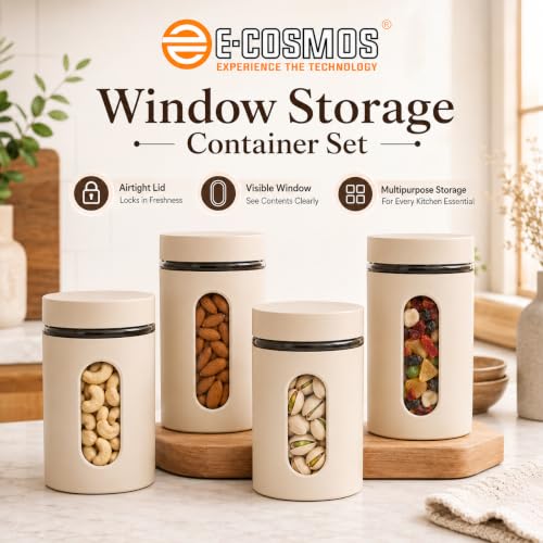 Image of E-COSMOS 1000 ml Plastic Kitchen Storage Container Pack of 2 - Airtight Oval Container with Clear Window for Snacks, Tea, Coffee & Dry Fruits (Multicolor) (Pack Of 2, 1000, Milliliters)