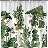 ANHOPE Dschungel Löwe Elefant Affen Duschvorhang für Badezimmer Anti Schimmel Wasserdicht Shower Curtain Waschbar Polyester Stoff Badewanne Duschvorhänge mit 12 Haken 180 x 180 cm