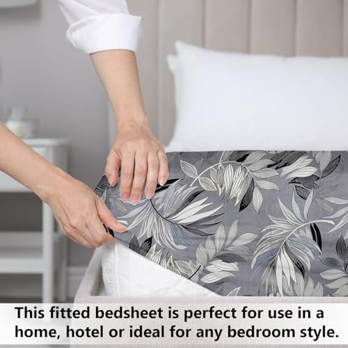 Image of HOMEKART 120 TC Cotton Rich Elastic Corner Fitted Bedsheet with 2 Pillow Covers | Double Bed 72x68+6 Inches | Wrinkle-Free, Super Soft & Breathable Floral Design | Grey