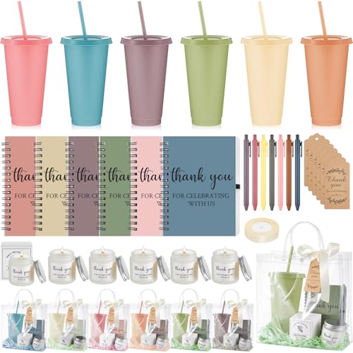 Nuogo 6 Sets New Parent Shower Prizes for Player Winners Adult Wedding Bridal Shower Gift Plastic Tumbler Notebook Scented Candle Ballpoint Pen Bag (Morandi Color Classic Style)
