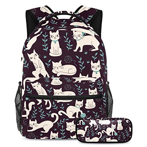 Sac à dos école imprimé chat gribouillage et sa trousse à crayons