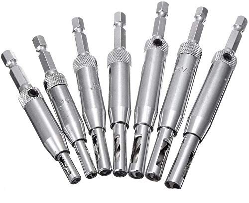 TOOLSTAR Center Drill Bit Set, 7PCS Hinge Drill Bit Set Hex Shank Self Centering Hinge Drill Bit Door Cabinet Pilot Hole Drilling Tool - 5/64\" 7/64\",9/64\" 11/64\", 5mm, 13/64\"ï¼Œ1/4\"