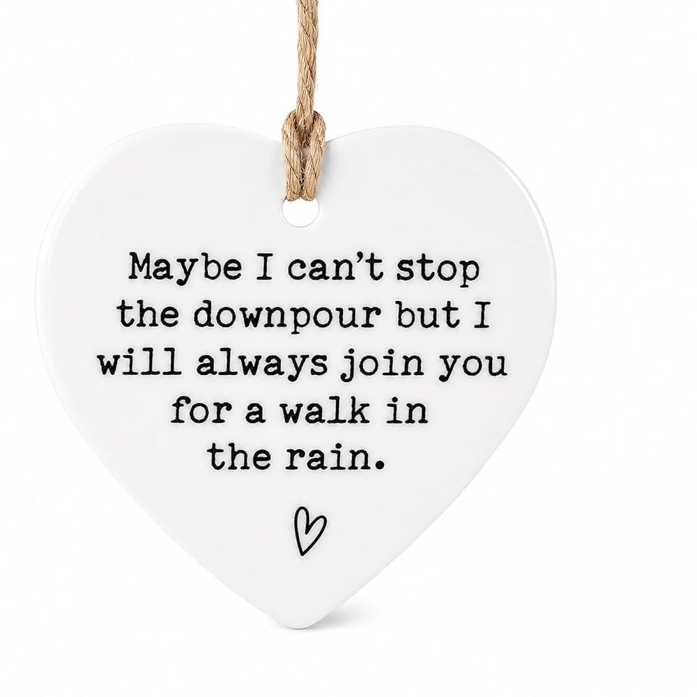 Erquet Women's Cheer Up Gifts For Heart Shaped Friendship Keepsake, Inspirational Hanging Ceramic Plaque With Maybe I Can't Stop The Downpour Message, Thank You Gift For Friend Sister