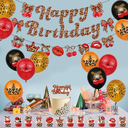 Image of Cheetah Cherry Red Lips Birthday Decorations