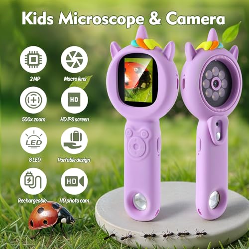 image for FHskFH Kids Microscope- 500x Magnification,16X Zoom,Handheld Microscop