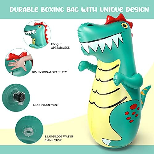olyee Boxing Dinosaur Punching Bag for Kids & Adults, Free Standing Bounce Back Inflatable Roly-poly Toy for Relaxing Punch Indoors