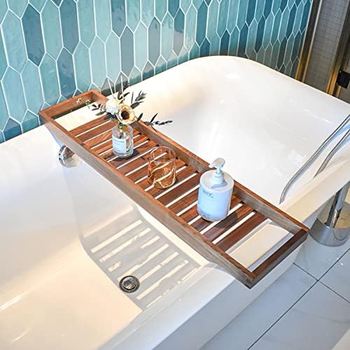 Premium Walnut Bath Tray Caddy - Large Wooden Bathtub Stand Holder for Tablets, Books & Candles - Luxury Bathroom Accessory, Perfect for Relaxation & Spa Experience (B 70 * 22cm)