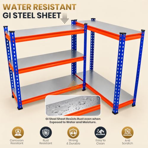 Image of JD FRESH 5 Tier Multipurpose Metal Storage Rack /GI Steel Shelf Boltless Rack with Stiffener /72x36x12 inch Adjustable Standing Shelves Unit /175kg Load Per Shelf /Storage Rack for Shop(Blue&Orange)
