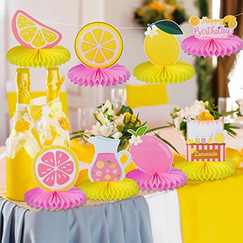 Image of 9 Pcs Pink Lemonade Party Honeycomb Centerpieces Lemon Honeycomb Centerpieces Colorful Lemonade Table Toppers Lemon Birthday Decorations Lemon Decor for Girls Baby Shower Summer Birthday Supplies