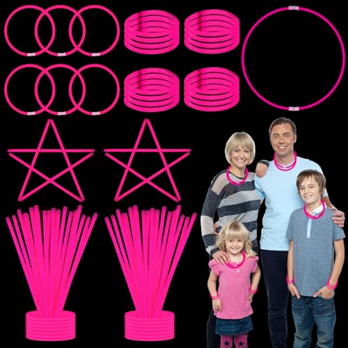 UURM 75 Glow Sticks Bracelets and Necklaces, 8'' Glowsticks Bulk Pack Bright Glow in the Dark Party Supplies for Kids (Pink)