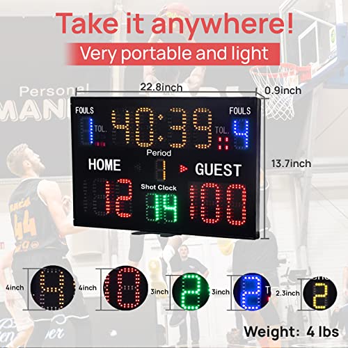Yz Battery Powered Electronic Basketball Scoreboard With Shot Clock, 12/14/24/31S Custom Shot Clock Digital Scoreboard With Remote, Countdown Timer Clock Score Keeper For Multisports Indoor Outdoor #TOP2