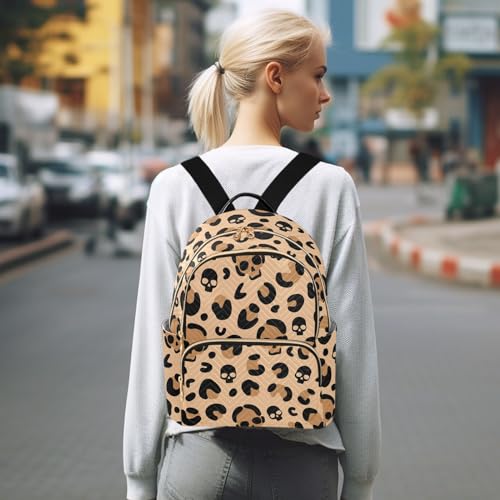 Image of Skull Leopard Print Mini Backpack Fashion Backpack Purse for Women,Handbag Shoulder Bag Casual Daypack, Ladies Gift for College Work (M)