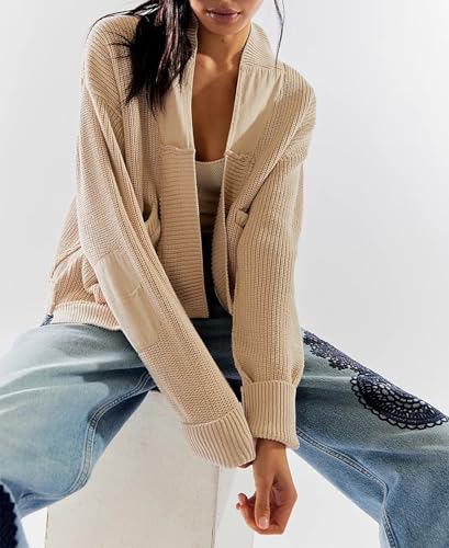 Image of Womens Cropped Cardigan Sweaters Y2k Open Front Cardigans Long Sleeve Oversized Fall Sweater Trendy