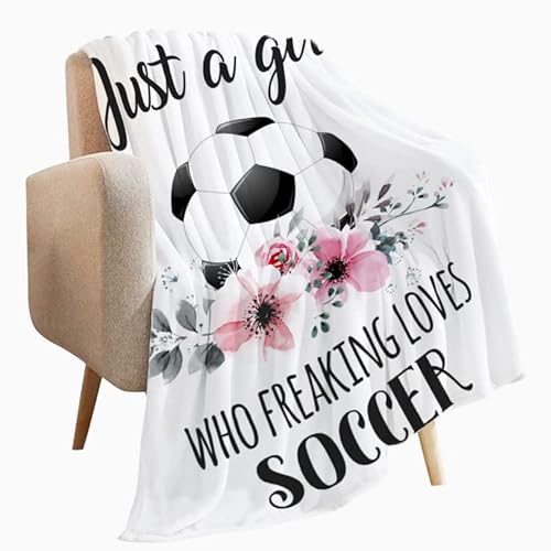 Multi-Styles Just A Girl Who Loves Soccer Throw Blanket Quilt Bedspread Flannel Ultra Soft Microfiber Luxurious Warm Cozy Bed Camping Couch Home Decor (L 80"X60" Inch For Adult) #TOP5