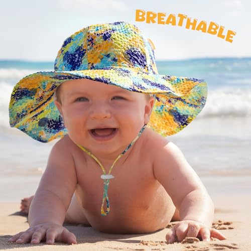 HONGTEYA Baby Sun Hat Toddler Girl Beach Hat Sun Protection Adjustable Outdoor Summer Wide Brim Bucket Hat for Infant Kids — view 2