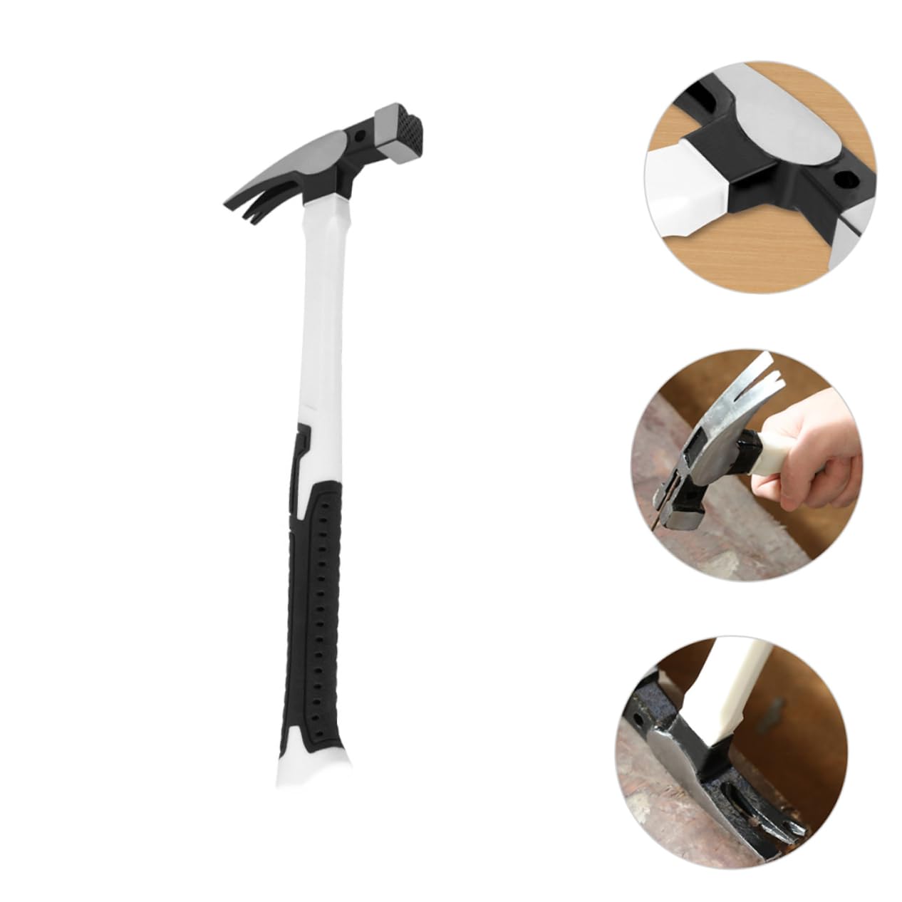 Angoily Professional Claw Hammer White Non-slip Repairing Claw Hammer Plastic Carbon Steel Woodworking Nail Hammer Multi-purpose Claw Hammer
