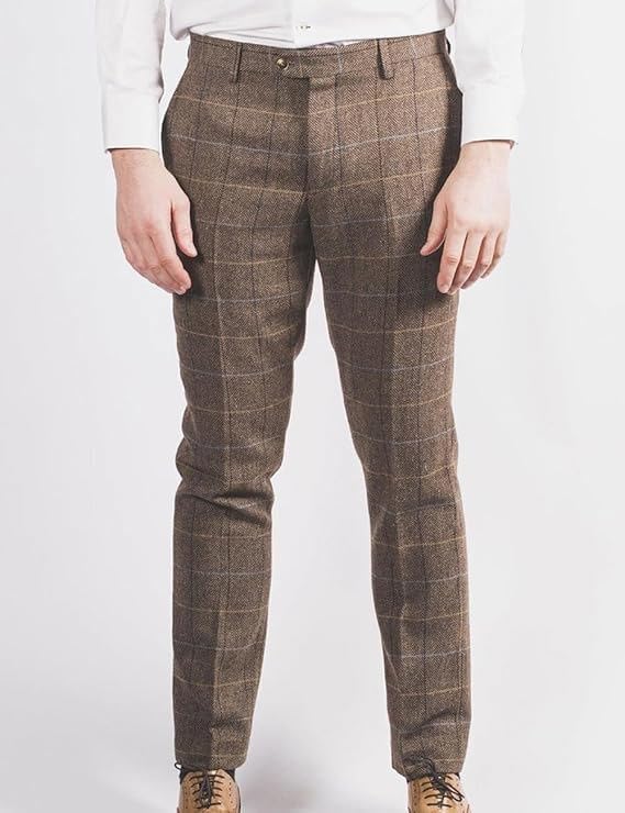 Men's Suits Classic Regular Fit 3 Piece Tuxedos Plaid Tweed Herringbone Jacket+Vest+Trousers Wedding Grooms4