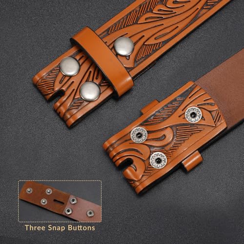 Image of SANSTHS 2 Pack Western Belts for Men without Buckle, Cowboy Belt for Buckle Western Leather Belt Straps for Jeans