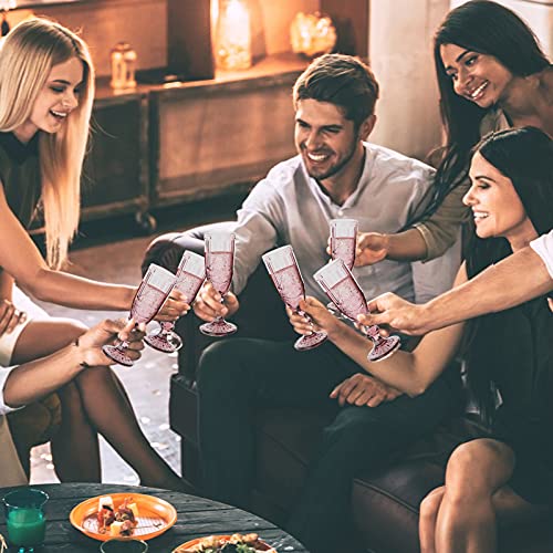 Taganov Pink Champagne Flutes Set Of 4 Vintage Champagne Glasses 5 Oz Goblets For Wedding Party Anniversary Christmas Premium Glass 150 Ml #TOP4