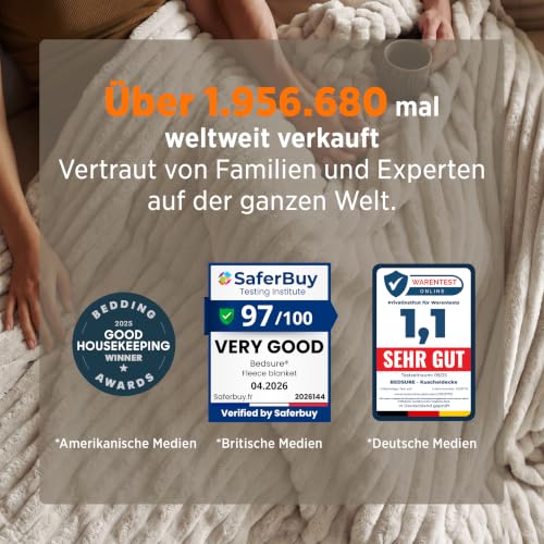 BEDSURE Kuscheldecke 150x200 Zimmer Deko - Tagesdecke, Beige – Ansicht 2
