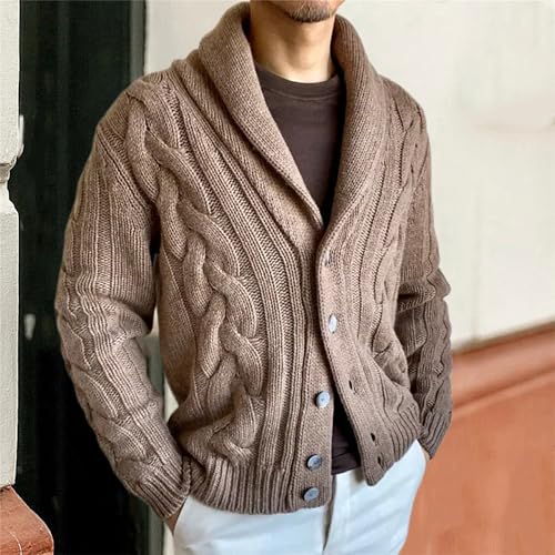 Men's Cable Knit Button Down Sweater Shawl Collar Open Front Sweater Cardigan Thermal Winter Sweaters3