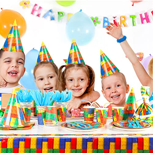 242 Pcs Building Block Football Party Supplies Set Tablecloth Plates Napkins Paper Hats Gift Bags Invitation Cards Spoons Forks Knives Cups For Colorful Brick Birthday Party Decoration (Toy Brick) #TOP3
