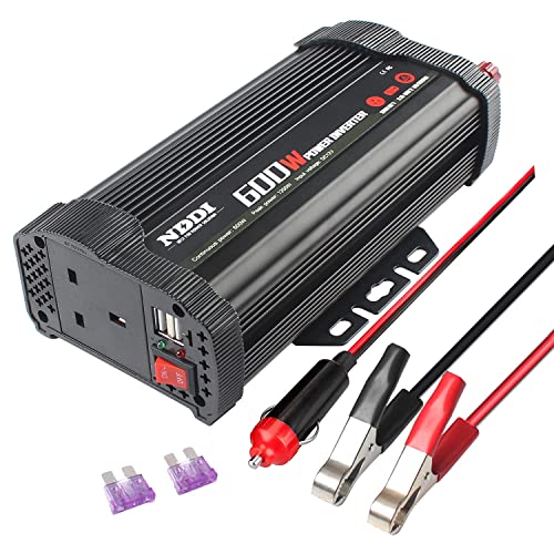 NDDI 600W Car Power Inverter DC 12V to AC 230V 240V Converter with Dual USB Quick Car Charger Adapter, Charge Your Laptop, iPad, iPhone, Tablet