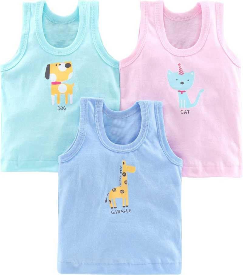 Hivata New Born Baby Boys Girls Soft Cotton Printed Vest Inner Wear for Infants Sando Vest Kids Toddler Camisole Baniyan Multicolor Vest Pack of 3