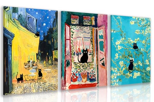 FASWQ Whimsical Black Cat Wall Art, Van Gogh Matisse Picasso